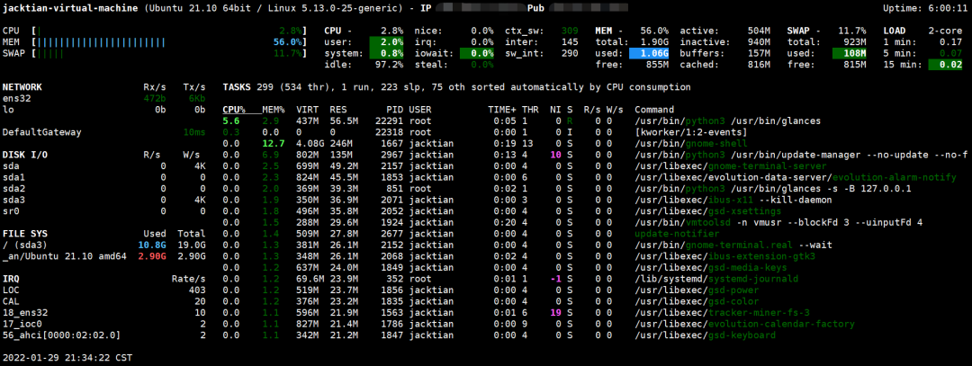 web 服务器模式可执行:# glances -w使用 web 界面监控本地机器并启动