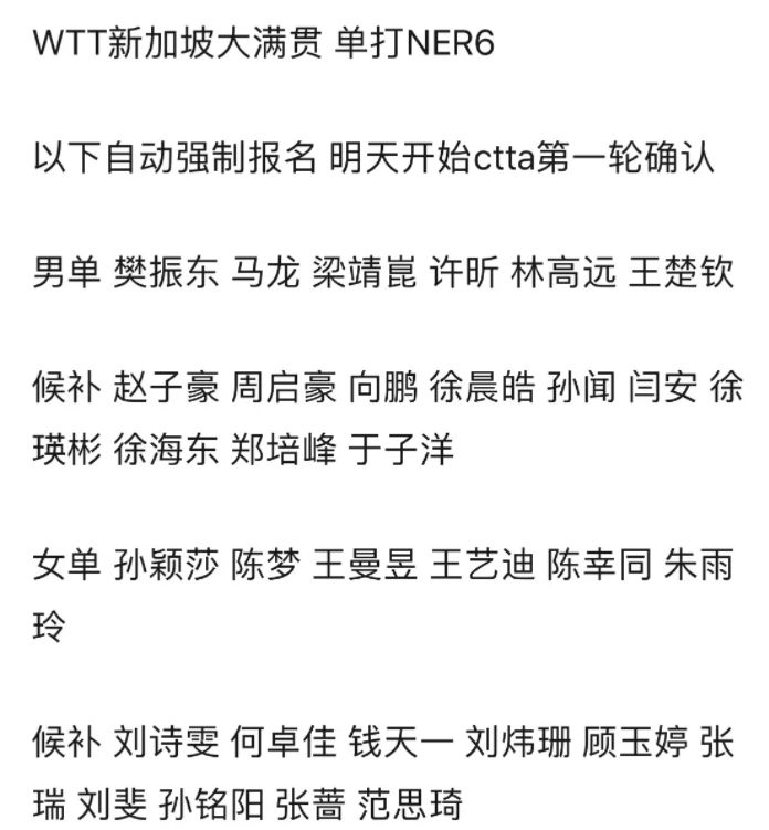 最新消息：国乒公布WTT<a href=