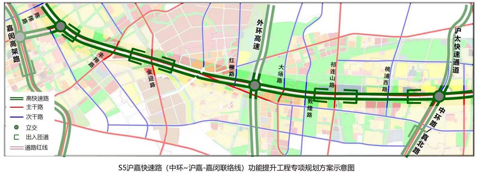 主线采用高架型式自东向西经宝山,普陀,嘉定三个区,连接至沪嘉-嘉闵