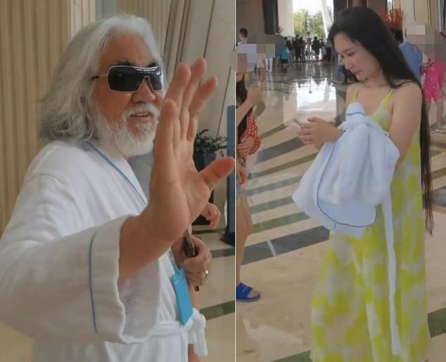 张纪中没有坠马穿浴袍戴墨镜被偶遇杜星霖穿碎花浴裙紧跟其后