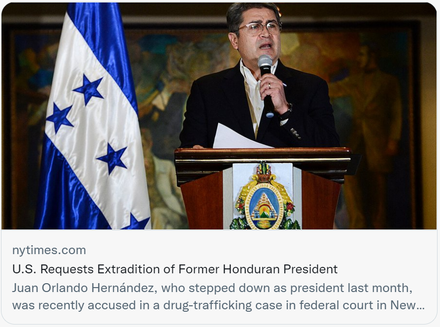 美国寻求引渡洪都拉斯前总统埃尔南德斯。图/社交媒体截图