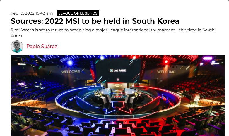 外媒爆料：2022年季中冠军邀请赛（MSI）将在<a href=