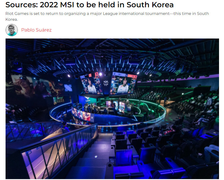 外媒Dot Esports爆料：2022MSI将在<a href=