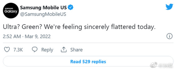 三星调侃iPhone13苍岭绿:“Ultra?绿色?真是受宠若惊”休闲区蓝鸢梦想 - Www.slyday.coM 三星调侃iPhone13苍岭绿:“Ultra?绿色?真是受宠若惊”休闲区蓝鸢梦想 - Www.slyday.coM