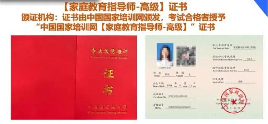 家庭教育指导师证样本.图片来源:机构工作人员提供
