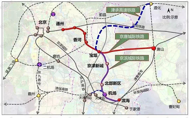 的京唐城际铁路,京滨城际铁路与规划中的津承城际铁路上的一座中间站