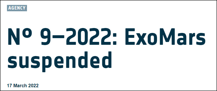 欧空局3月17日发表声明，宣布终止ExoMars火星任务