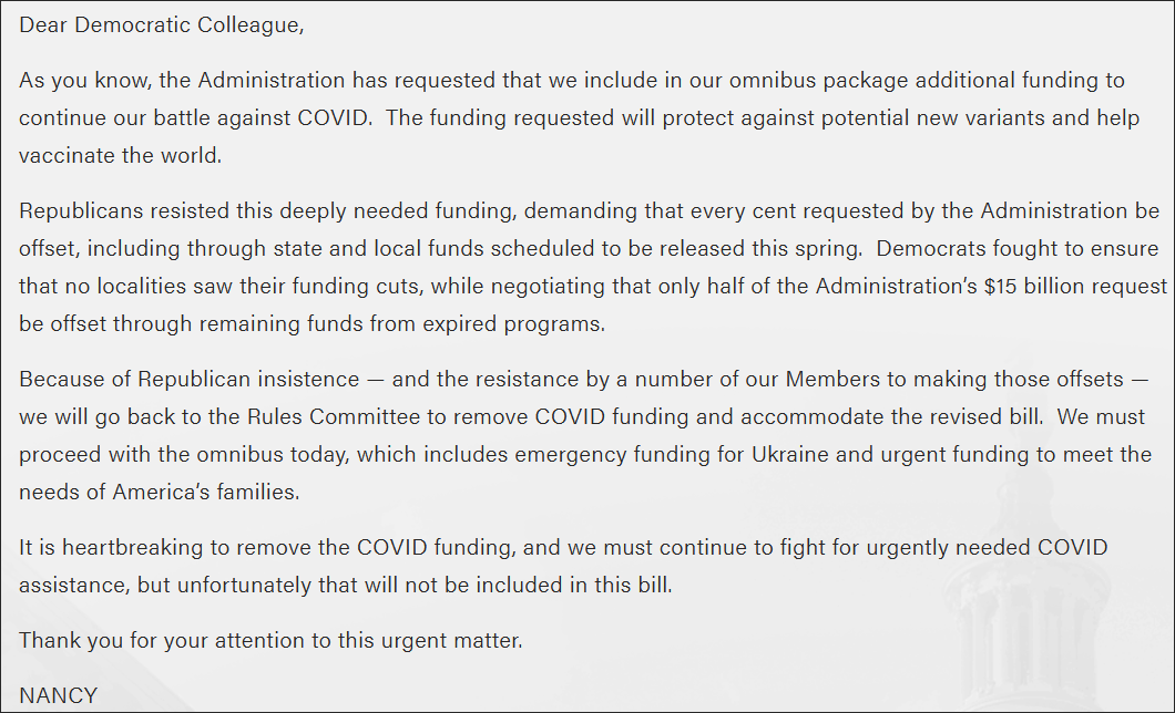 佩洛西称抗疫资金“被砍”令人心碎（图源：佩洛西官方网站）