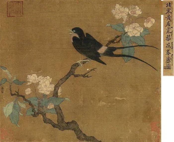 五代 黃居寀《梨花春燕圖》