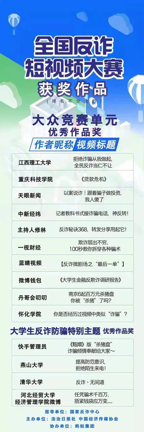 首届“全国反诈短视频大赛”获奖作品评选揭晓休闲区蓝鸢梦想 - Www.slyday.coM 首届“全国反诈短视频大赛”获奖作品评选揭晓休闲区蓝鸢梦想 - Www.slyday.coM