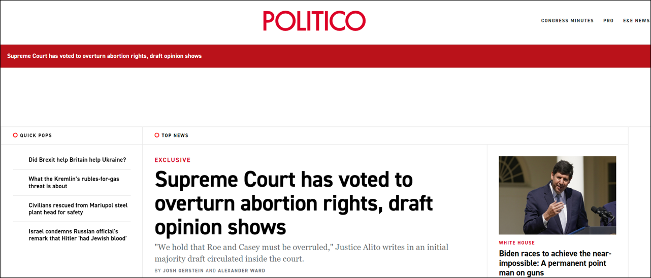 堕胎权文件遭泄露震动美国，最高法、拜登回应