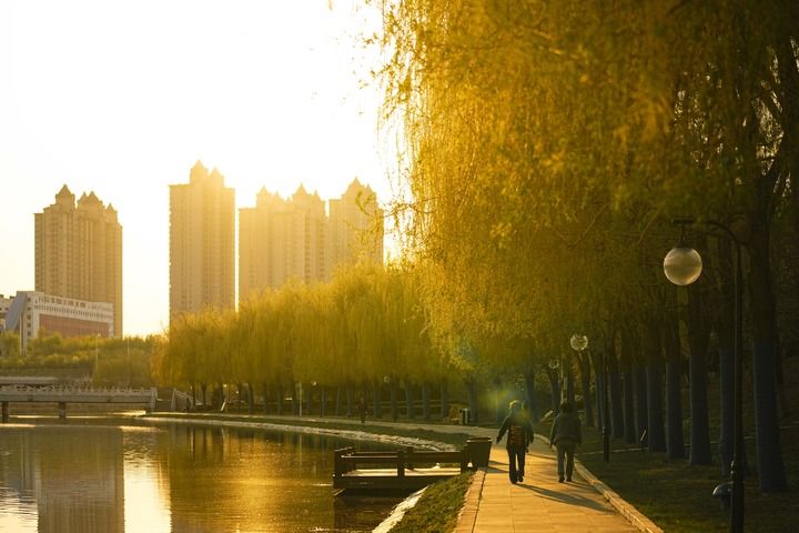 4月28日,市民行走在长春市友谊公园内。新华社记者 许畅 摄