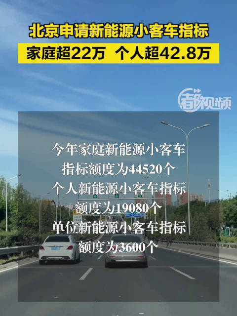 北京申请新能源小客车指标家庭超22万个，个人超42.8万