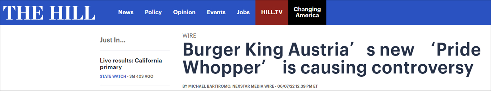美国《国会山报》：奥地利汉堡王的新“骄傲皇堡”正在引起争议