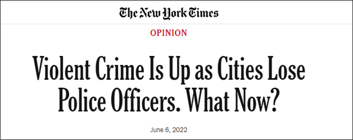 《纽约时报》：随着城市失去警察，暴力犯罪上升。现在怎么办？