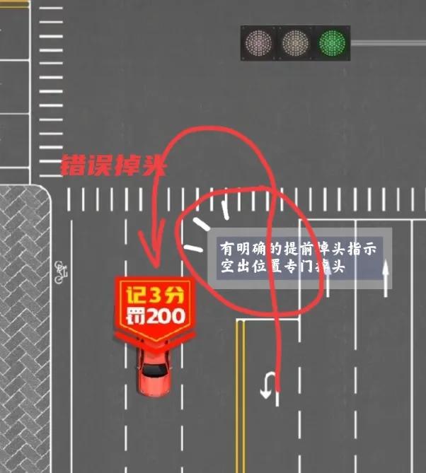 这种红绿灯路口掉头自作聪明，容易犯错误，提前掉头才正确