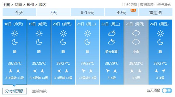 郑州未来一周天气预报.