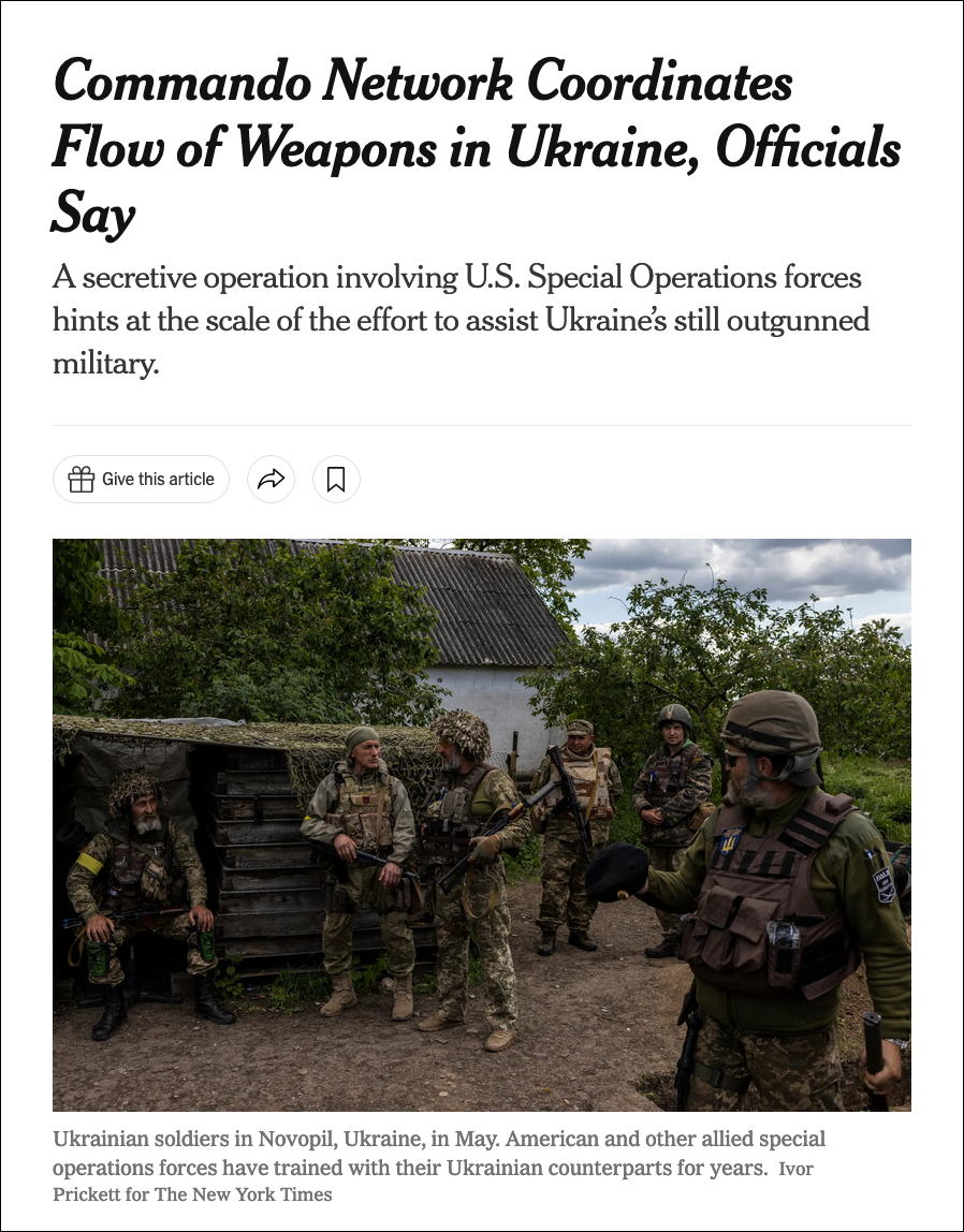 《纽约时报》：美官员透露，西方秘密网络协调在乌武器运输