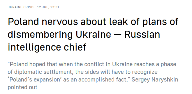 塔斯社：俄情报局长称，波兰为“肢解”乌克兰计划泄露感到紧张