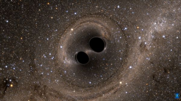 2017年科学家公布的用超级计算机模拟两个黑洞相撞的场景（视觉中国）
