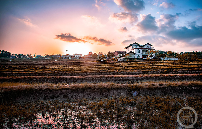 《我家茅屋變洋樓》 南川鹽井萬畝梯田年年豐收，許多農(nóng)民原來的茅草房變成了小洋樓。肖志洪 攝