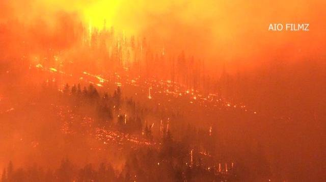 加州锡斯基尤县附近山火（《萨克拉门托蜜蜂报》视频截图，下同）