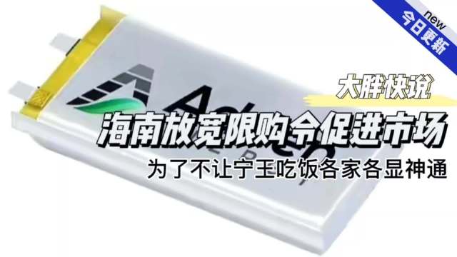 大胖快说|海南放开限购刺激消费 车企均入局固态电池面对宁王……