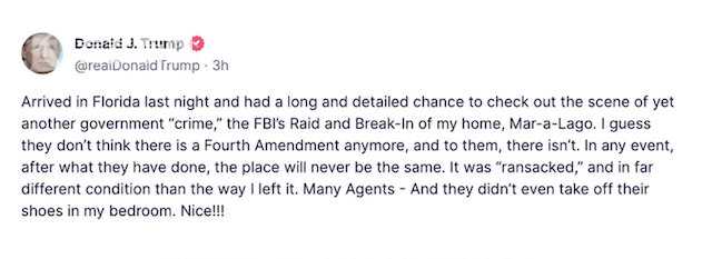 回到海湖庄园后特朗普怒了:FBI的人进卧室不脱鞋休闲区蓝鸢梦想 - Www.slyday.coM 回到海湖庄园后特朗普怒了:FBI的人进卧室不脱鞋休闲区蓝鸢梦想 - Www.slyday.coM