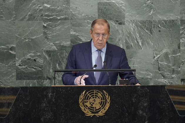 9月24日，俄罗斯外长拉夫罗夫在第77届联合国大会一般性辩论上发表演讲 图源：美联社