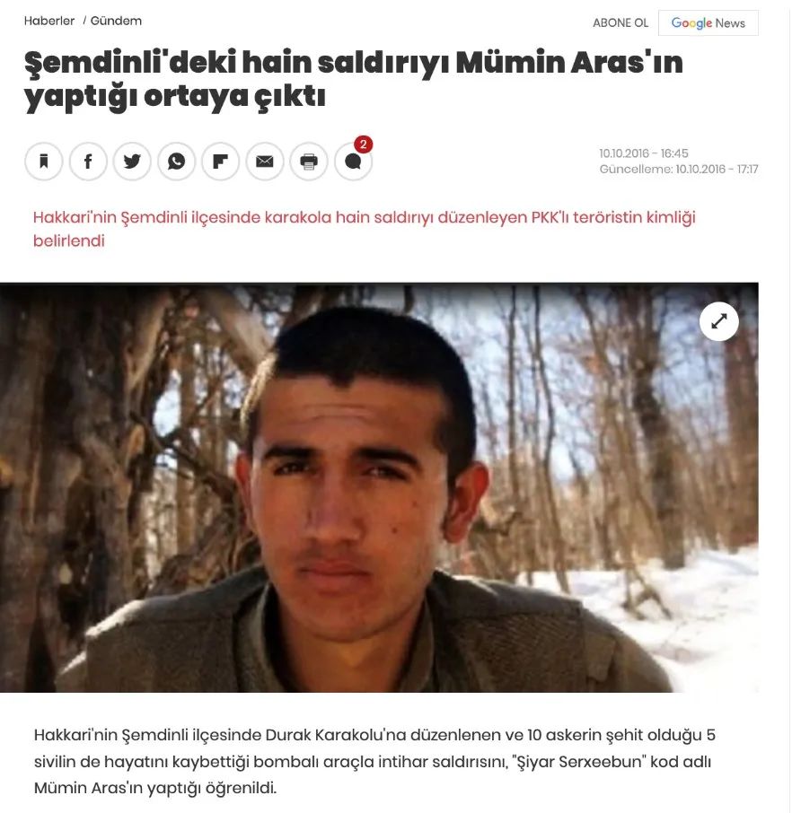 土耳其国家媒体Habertürk的报道截图