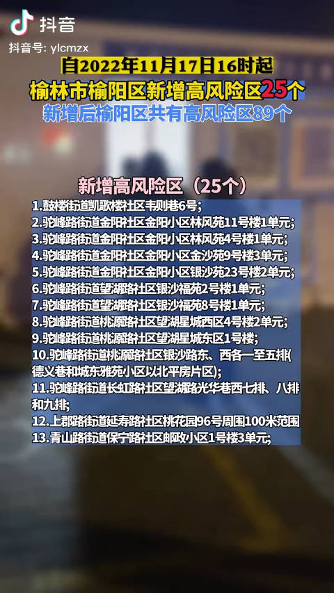 榆阳区11月17日新增高风险区25个……