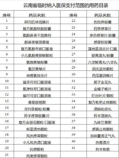 图为云南省临时纳入医保支付范围的用药目录 云南省医保局供图