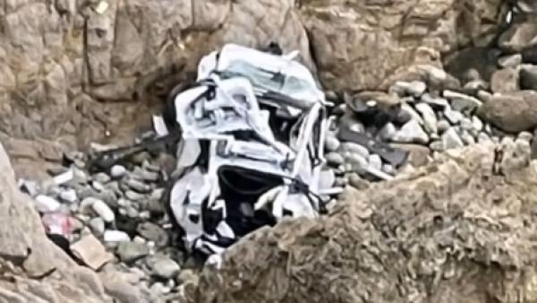 开特斯拉冲下76米高悬崖，车上一家四口奇迹生还