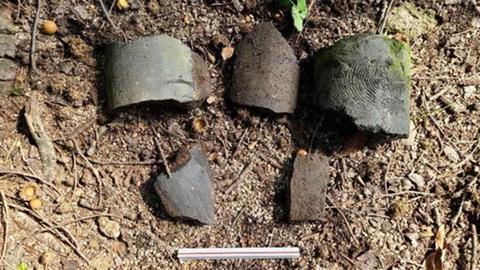 青瓦台内发现的陶器和瓦片。（韩国文物部门）