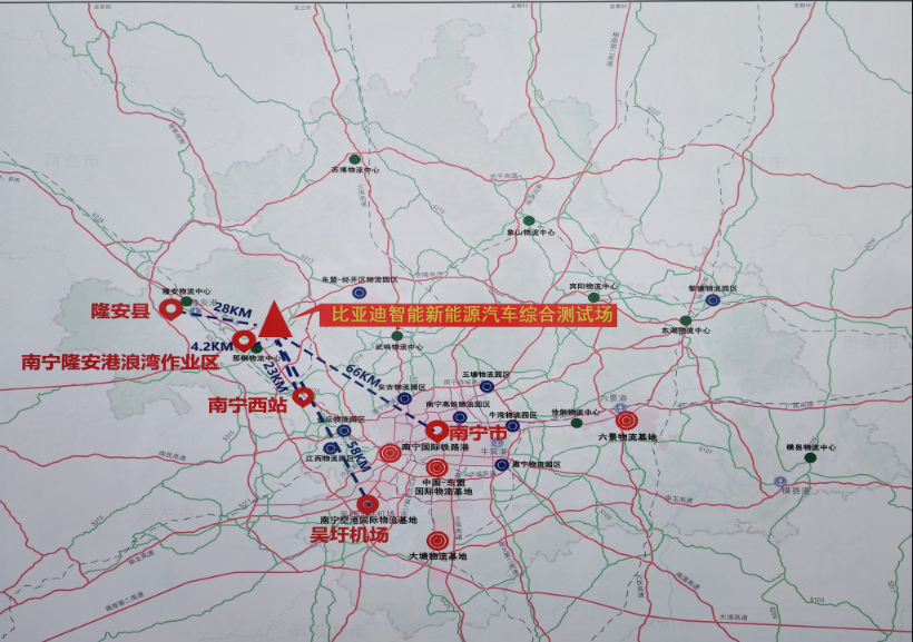 比亚迪智能新能源汽车综合测试场项目区位图。图源:南宁晚报