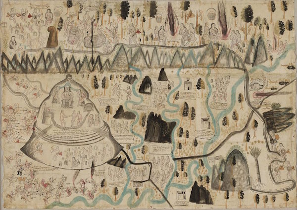 墨西哥特奥卡尔蒂切地图，1584年，纸本水彩、水墨画