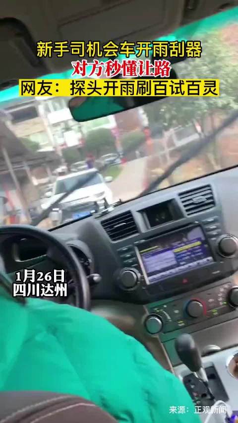 新手司机会车开雨刮器，对方秒懂让路 探头开雨刷百试百灵啊！