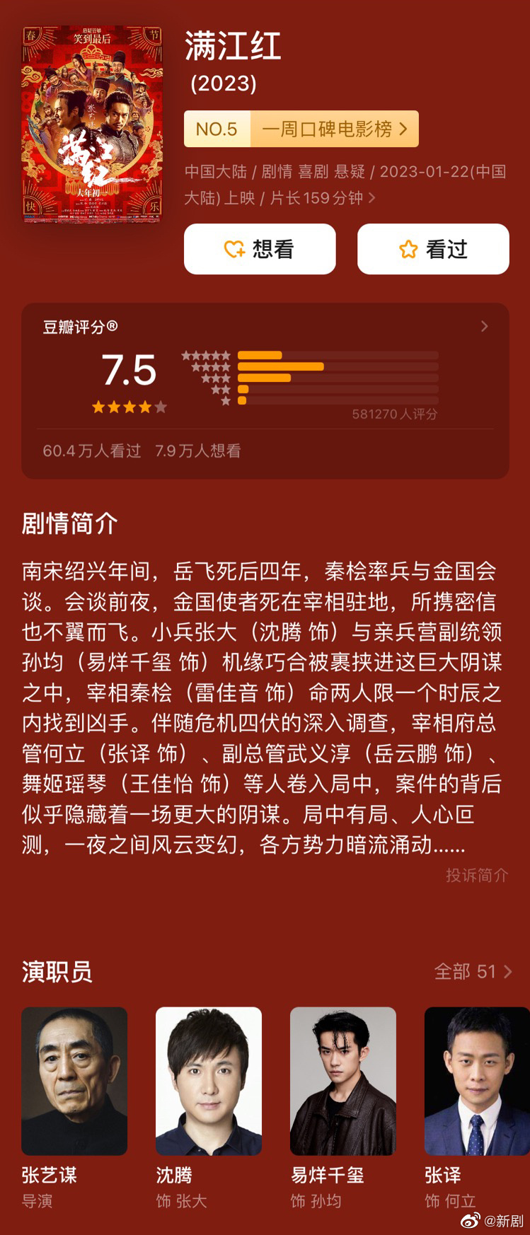 满江红豆瓣评分下降