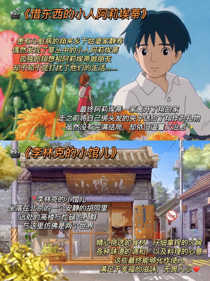 推荐🔥拯救坏心情的动漫电影🎬上线 1⃣️《侧耳倾听》 2⃣️《借东西的小人阿莉埃蒂》