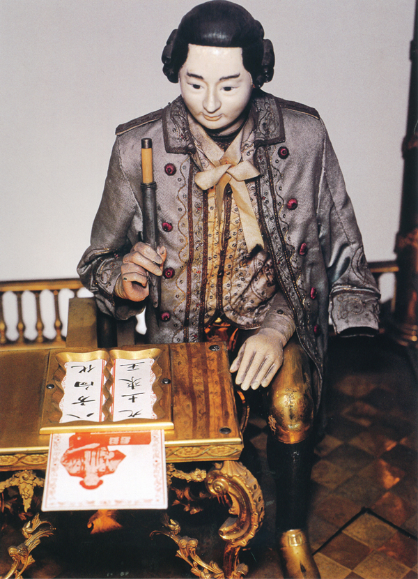 铜镀金写字人钟上的活动人偶