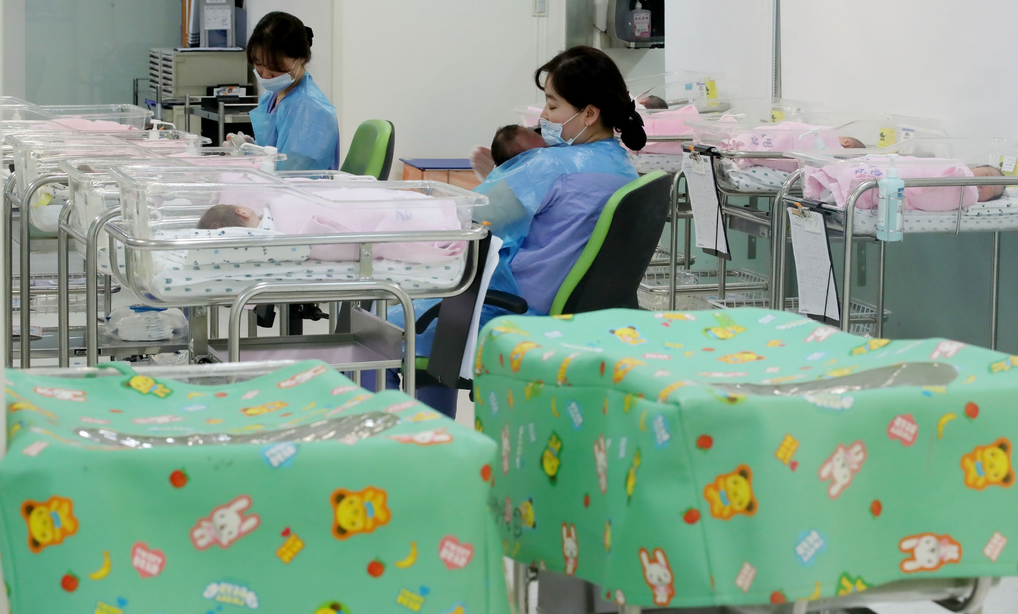 当地时间2019年2月27日，韩国首尔，一家医院的新生婴儿室。图/视觉中国