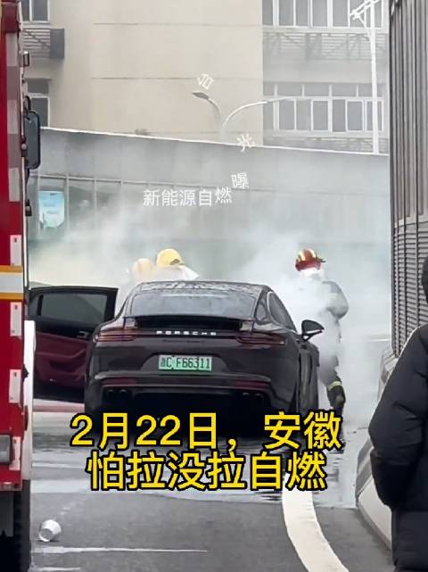 网友供稿，一台绿牌浙C牌照保时捷帕拉梅拉，街头自燃……