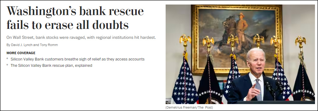 《华盛顿邮报》：华盛顿的银行救助措施未能打消疑虑