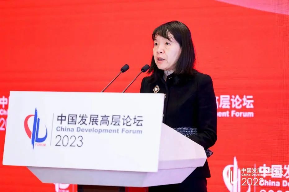 圖為肖蕓在中國發展高層論壇2023年年會上發表演講。