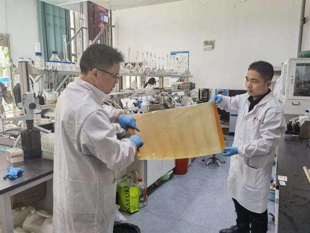 实验室里,徐铜文课题团队年轻科研人员展示离子膜产品。中青报·中青网记者王海涵/摄