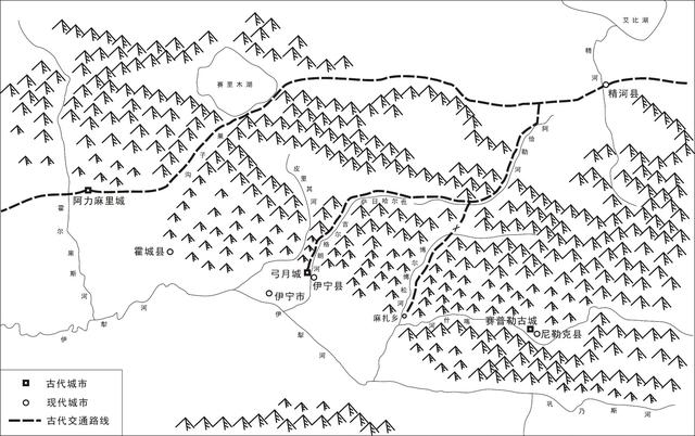 弓月城与阿力麻里城的古代地理位置。刘子凡 绘