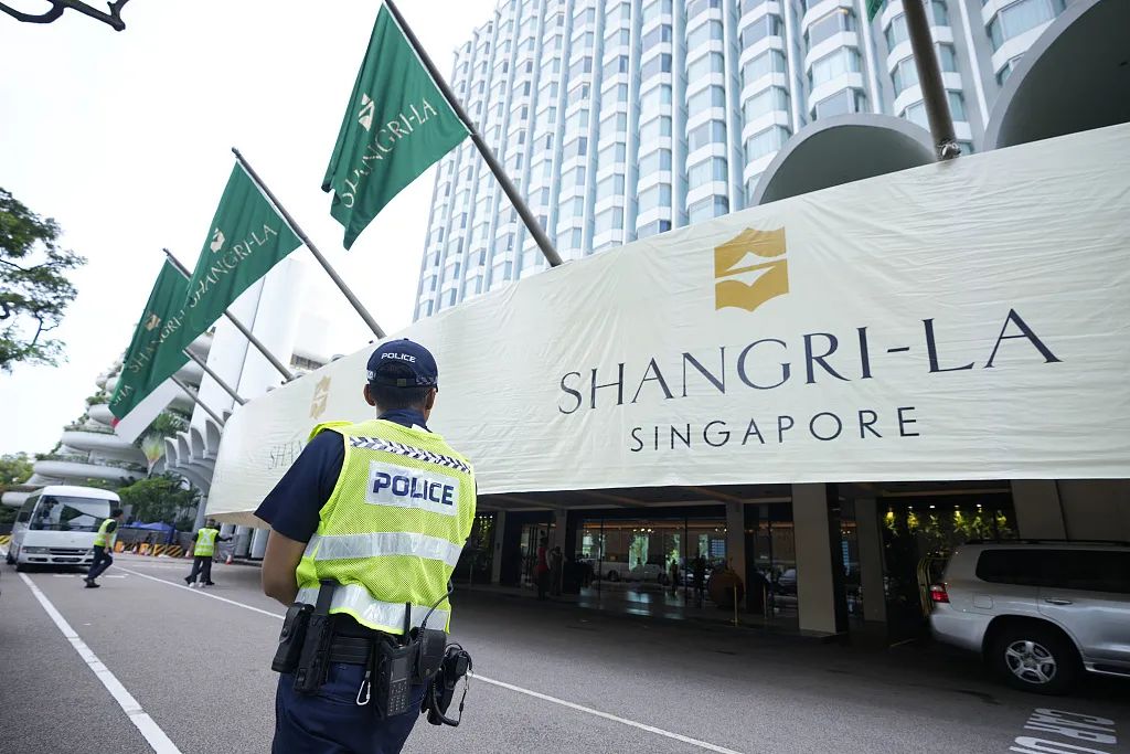 6月2日，新加坡，警察在第20屆“香會”會場香格里拉酒店入口附近守衛。（視覺中國）