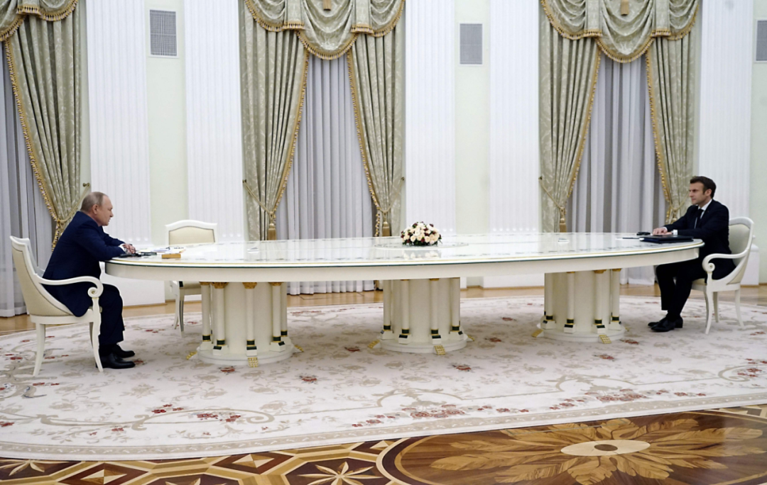 ▲資料圖片：俄羅斯總統普京在克里姆林宮與到訪的法國總統馬克龍舉行會晤。新華社/法新社