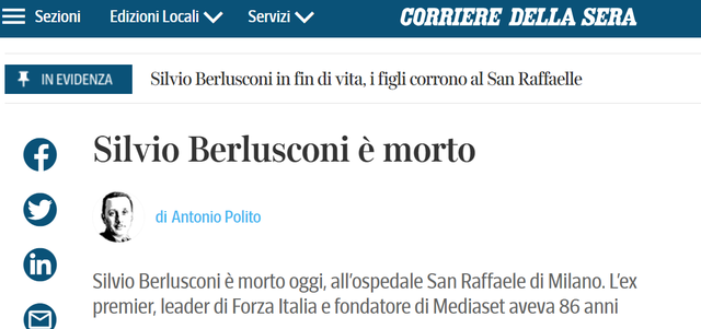 快讯!意大利媒体称前总理贝卢斯科尼去世,其发言人证实