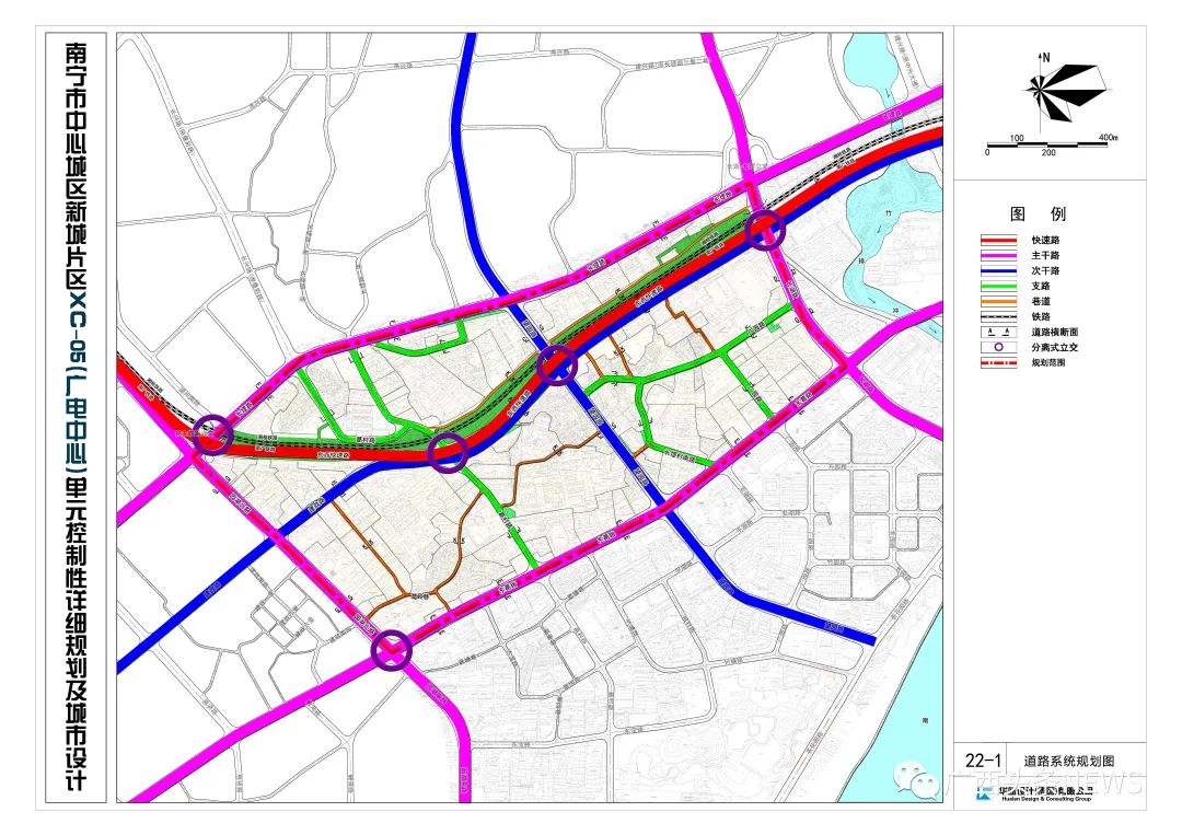 南宁市中心城区新城片区XC-05(广电中心)单元道路系统规划图。